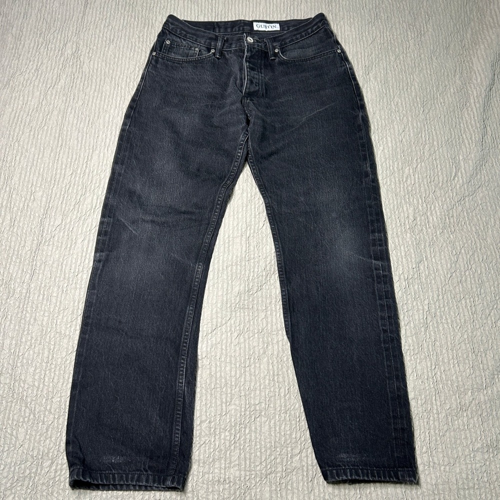 Gustin Mens Straight Fit Raw Selvedge Denim Black Jeans California Made 31x29